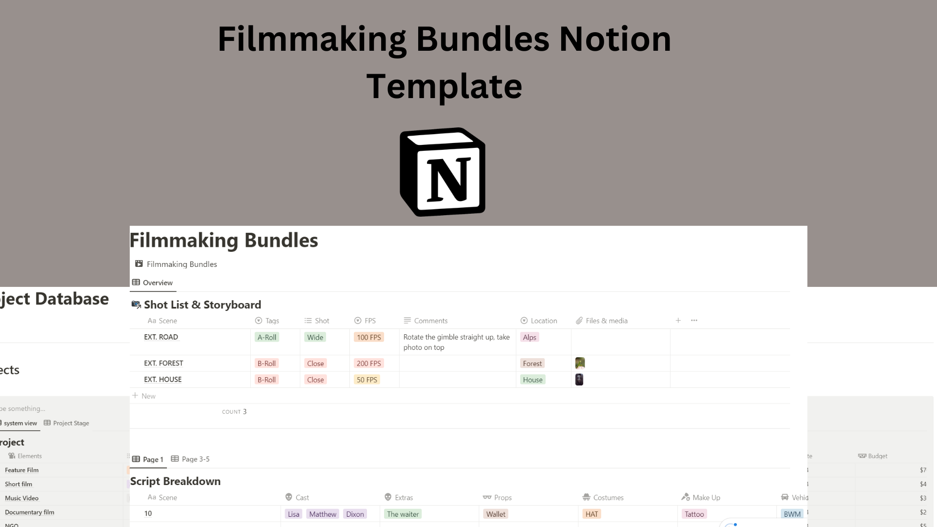 Callsheet for your film – Notion Bundle